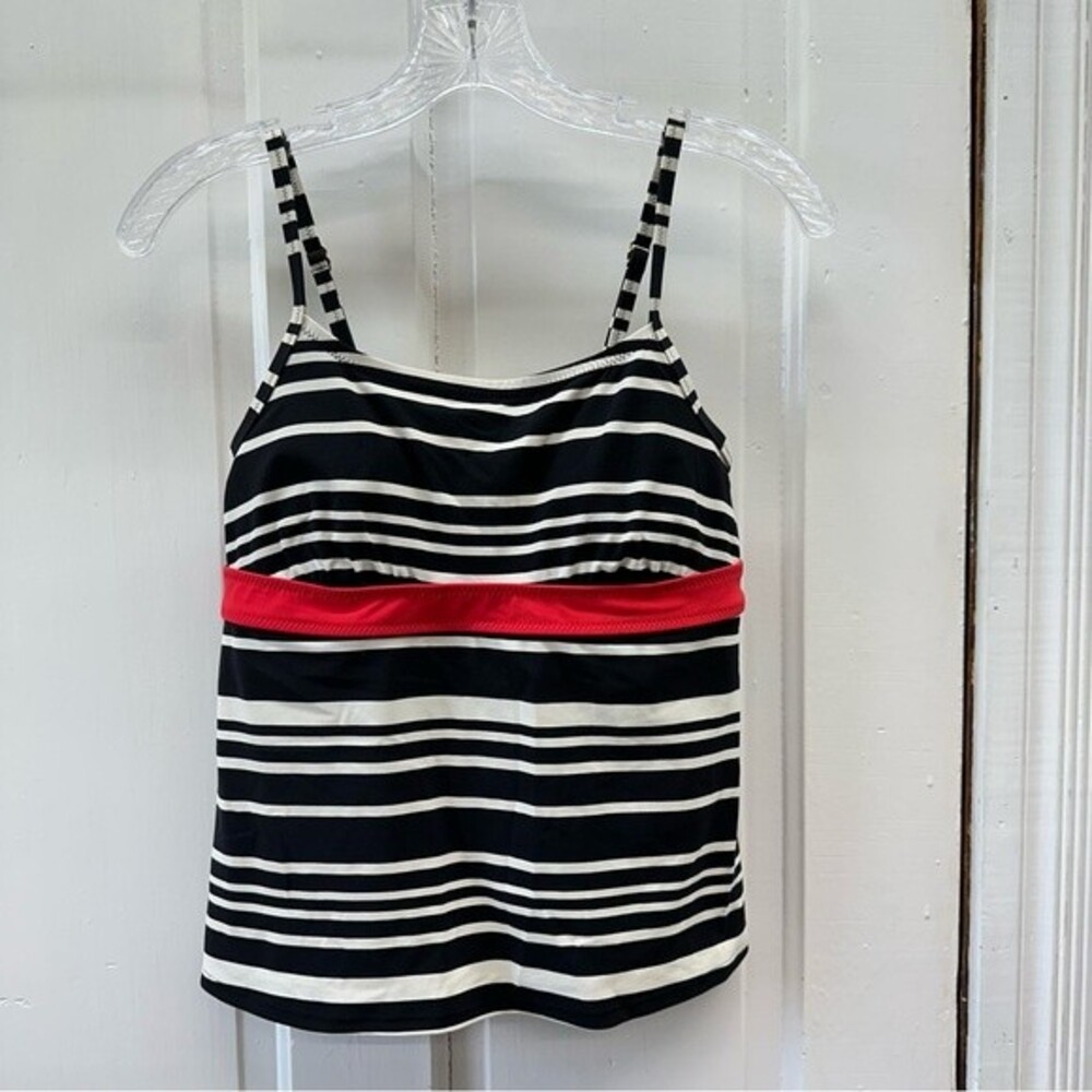 Lands' End black cream red tankini‎ swim top women's 4